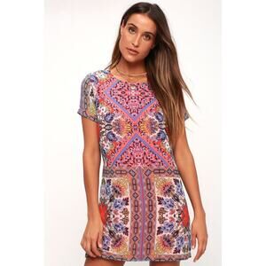 Lulus Sangria Coral Pink Tile Print Shift Dress – Size Small